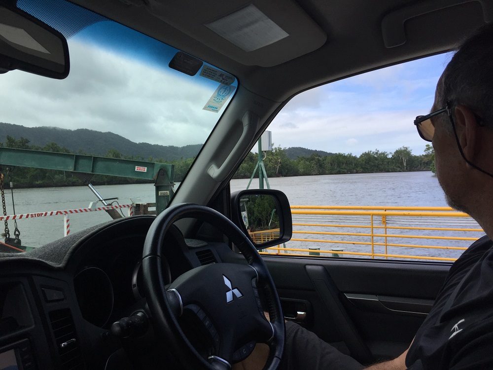 Steve on croc-watch as we crossed the Daintree River (by ferry).