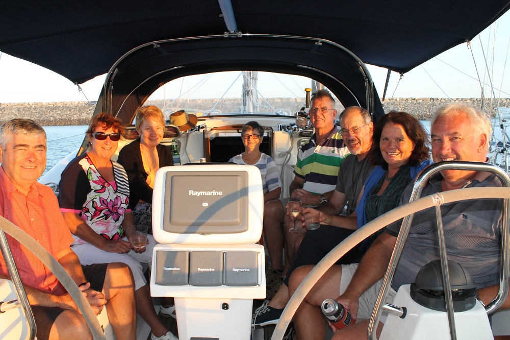 Sundowners on Wilparena with hosts Steve and Kim. and Mike and Carol from Mica, and Janet and Mark from Koonya.