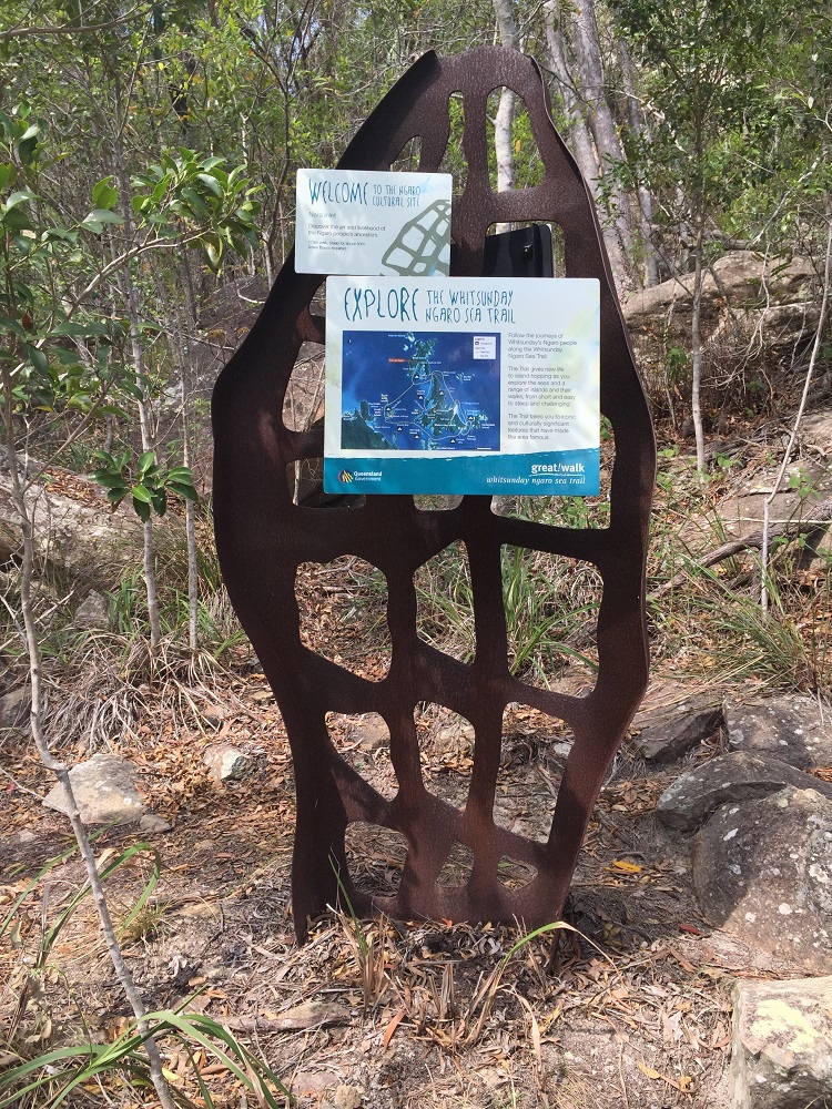A sculptural 'welcome' and information about the Ngaro Sea Trail