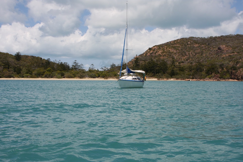 Top Shelf at anchor in Naked Lady Bay, Thomas Island - a lovely calm anchorage.