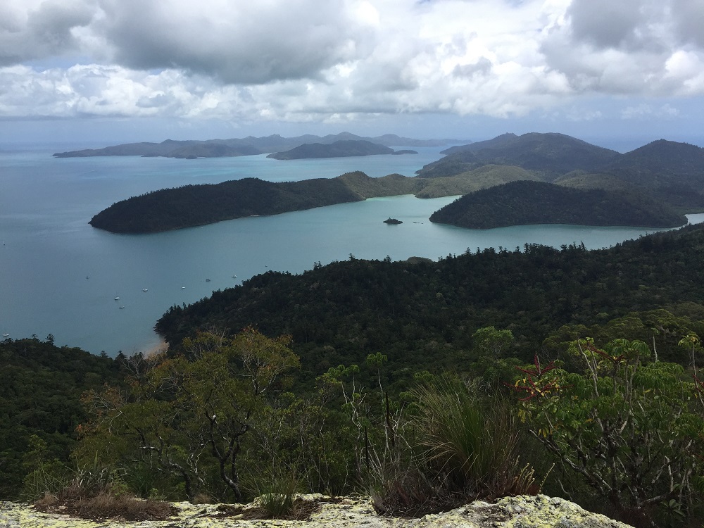 Dugong Inlet from Whitsunday Peak. Sawmill Beach to the bottom left.