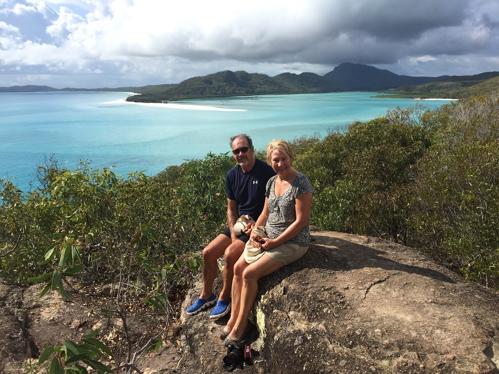 Selfie from lookout overlooking Hill Inlet and Whitehaven Beach.