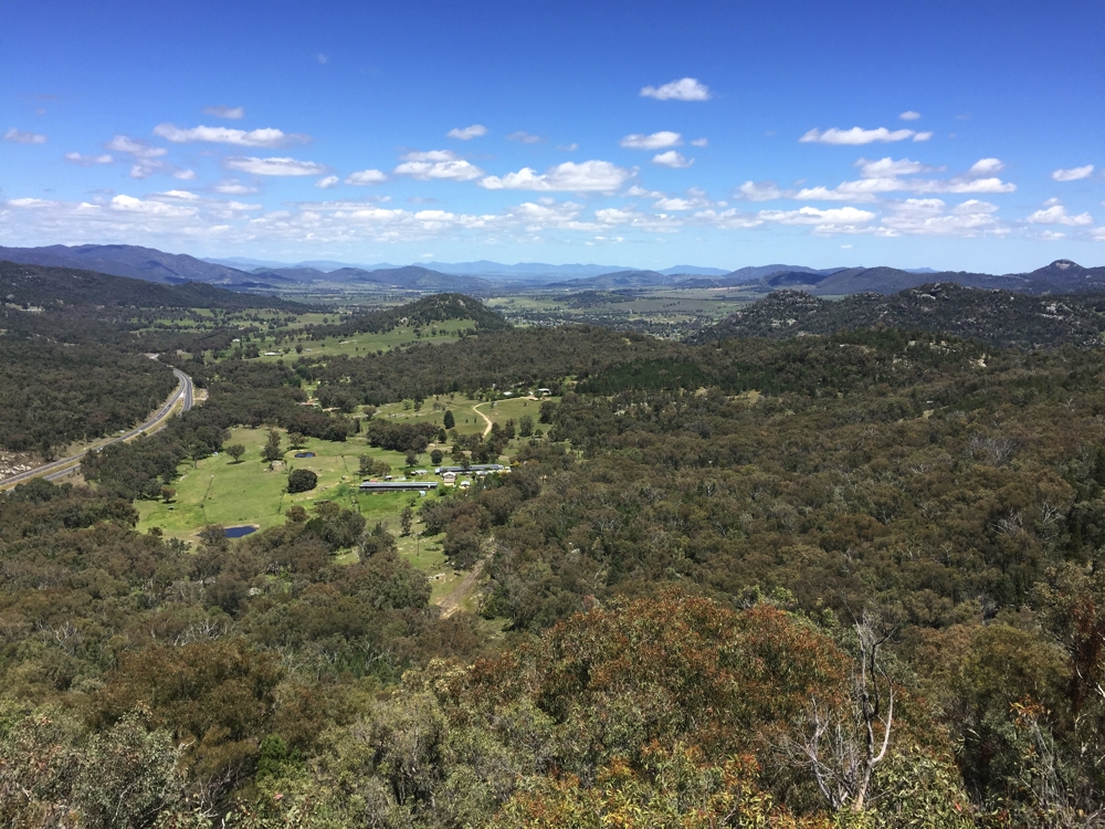 The view down the New England Highway towards Tamworth from Moonbi Hill Lookout.