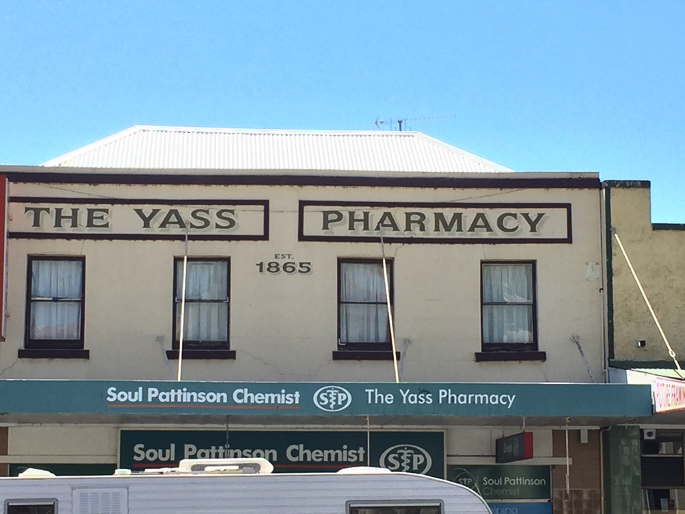 Yass has many old buildings it has preserved. This one doesn't appear to have changed its purpose since it was built. Todays pharmacy items would be unrecognisable in the eyes of the first pharmacist at this shop.