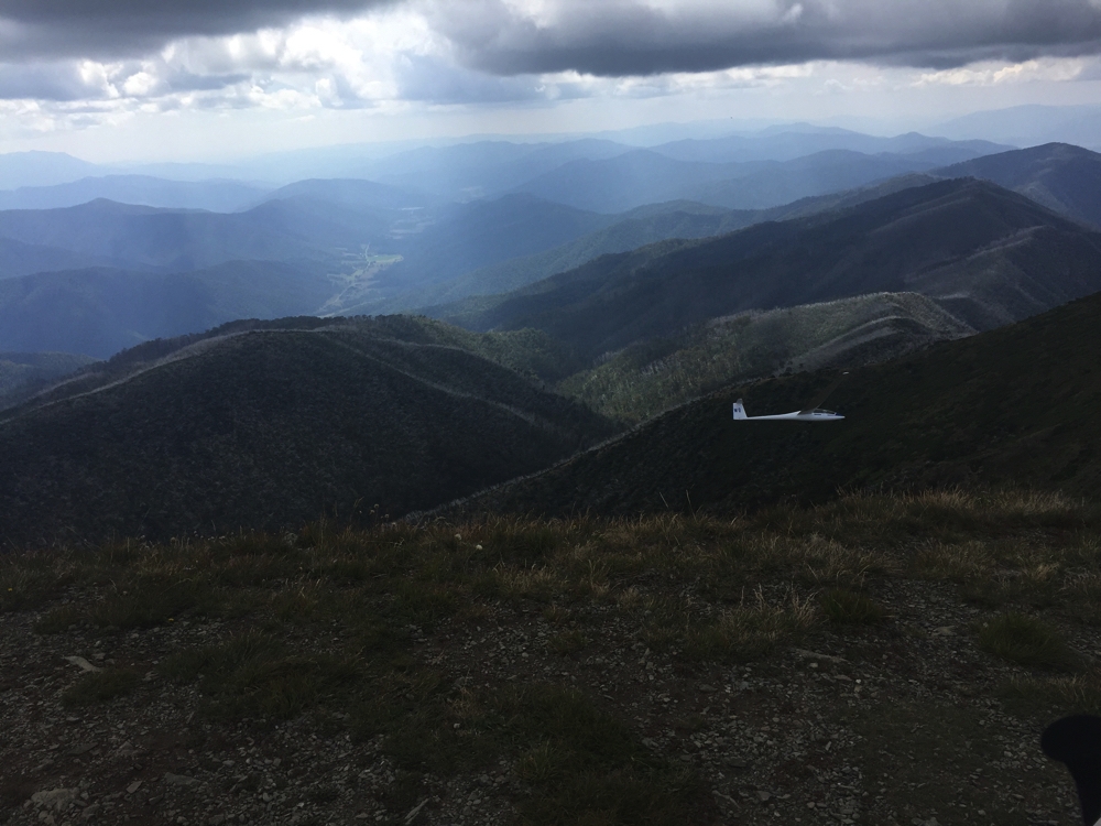 We're on the top of Mt Feathertop, and yes, that glider is lower than us, and no it's not landing.