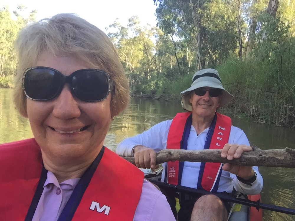 Getting better at selfies. And no Steve isn't paddling with a branch - just holding that so we don't get swept down the river while I take the photo. Murray River, Barmah National Park.