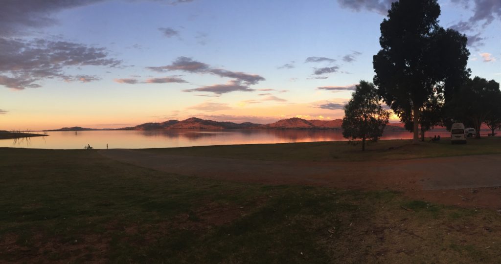 Sunset over Lake Hume, from our camp at Ludlows Reserve