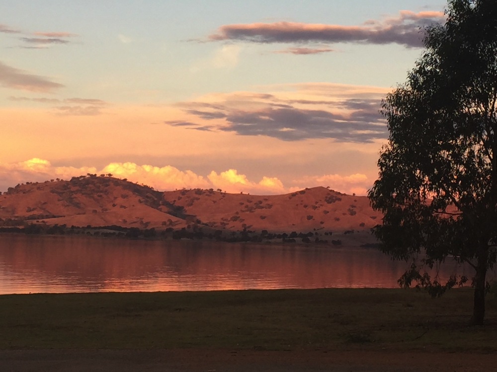 Sunset over Lake Hume, from our campsite.