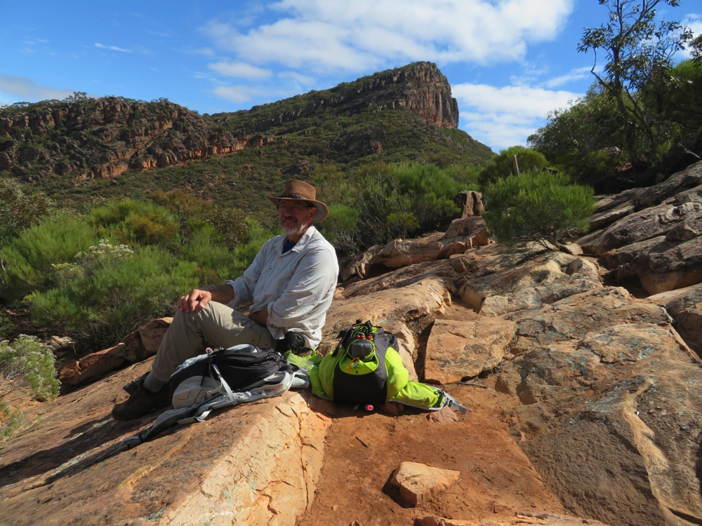 Lunch break at Tanderra Saddle. St Mary's Peak in the background.