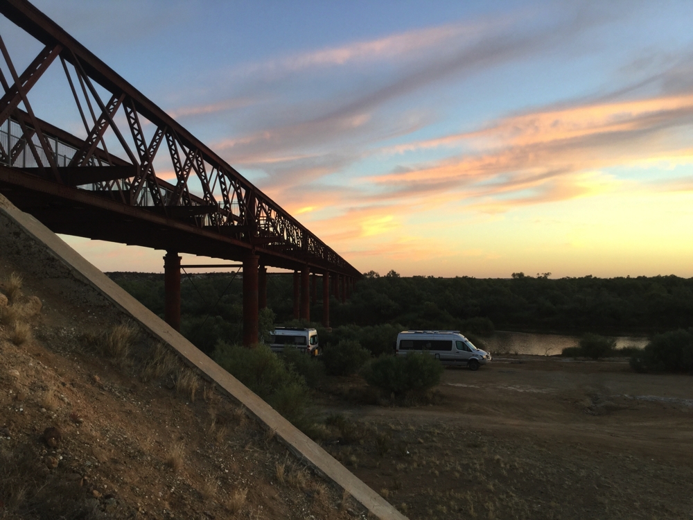 Dawn at our campsite under the Algebuckina rail bridge.