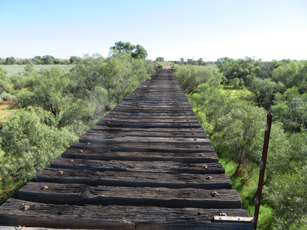 The rail bridge for the Ghan at Farina. You can see where the rails have been removed.