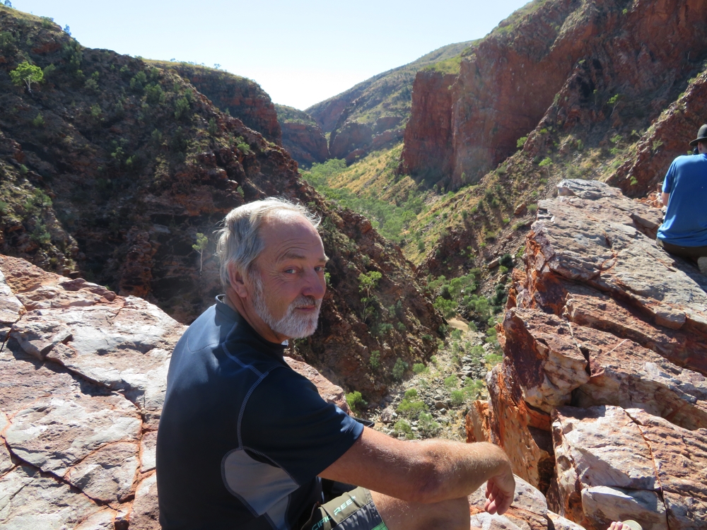 Ken, on the cliff edge at the lookout over Serpentine Gorge.