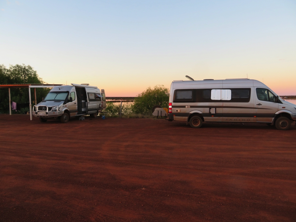 Our campsite at sunset at Malcolm Dam outside Leonora.