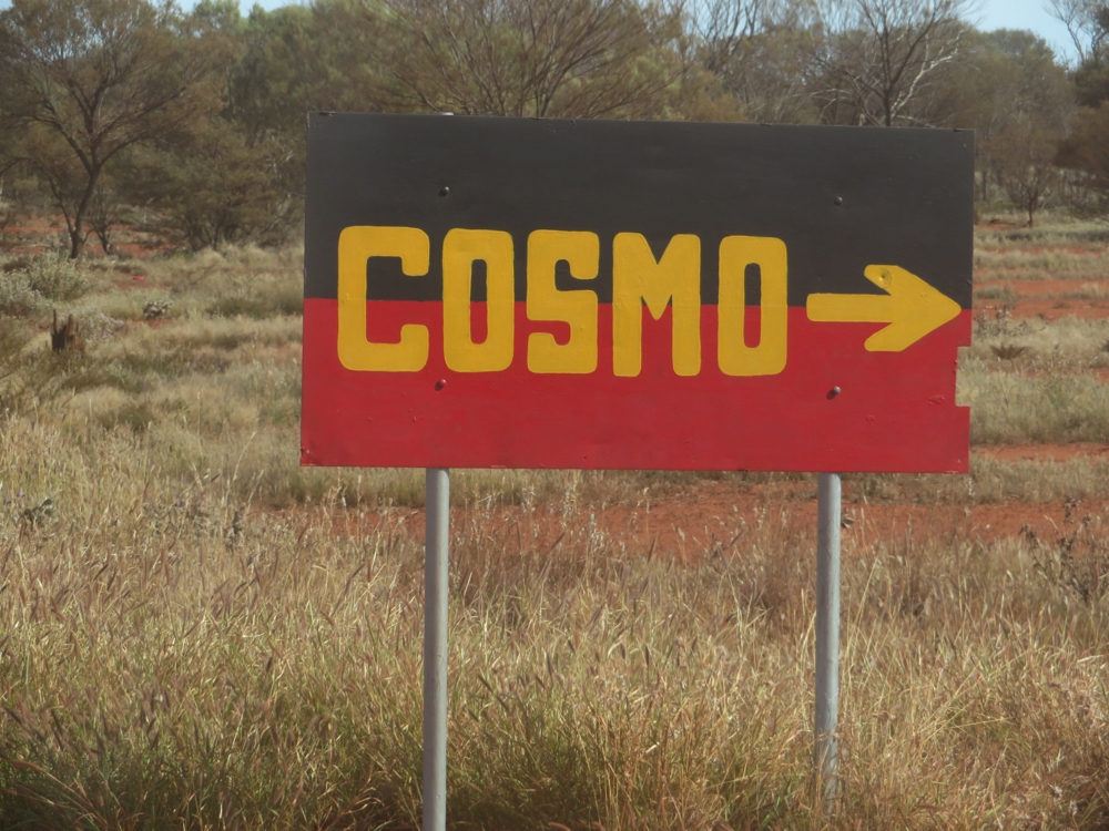 Right, got it! That's the way to Cosmo. And with the colouring of the sign I don't think I could go too far wrong in assuming it's an aboriginal township.